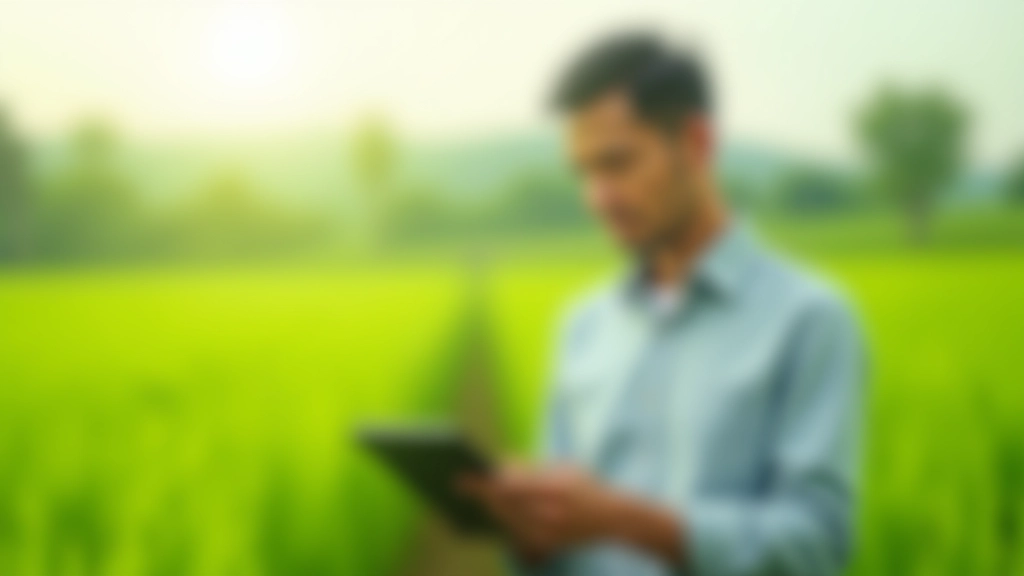 Agricultural professional reviewing crop data on tablet in modern rice field setting
